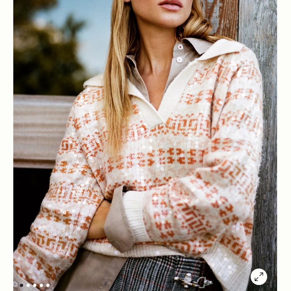 Happy Sheep Shine Fairisle Sequin Collared Sweater NWT XSMALL $320 Anthropologie